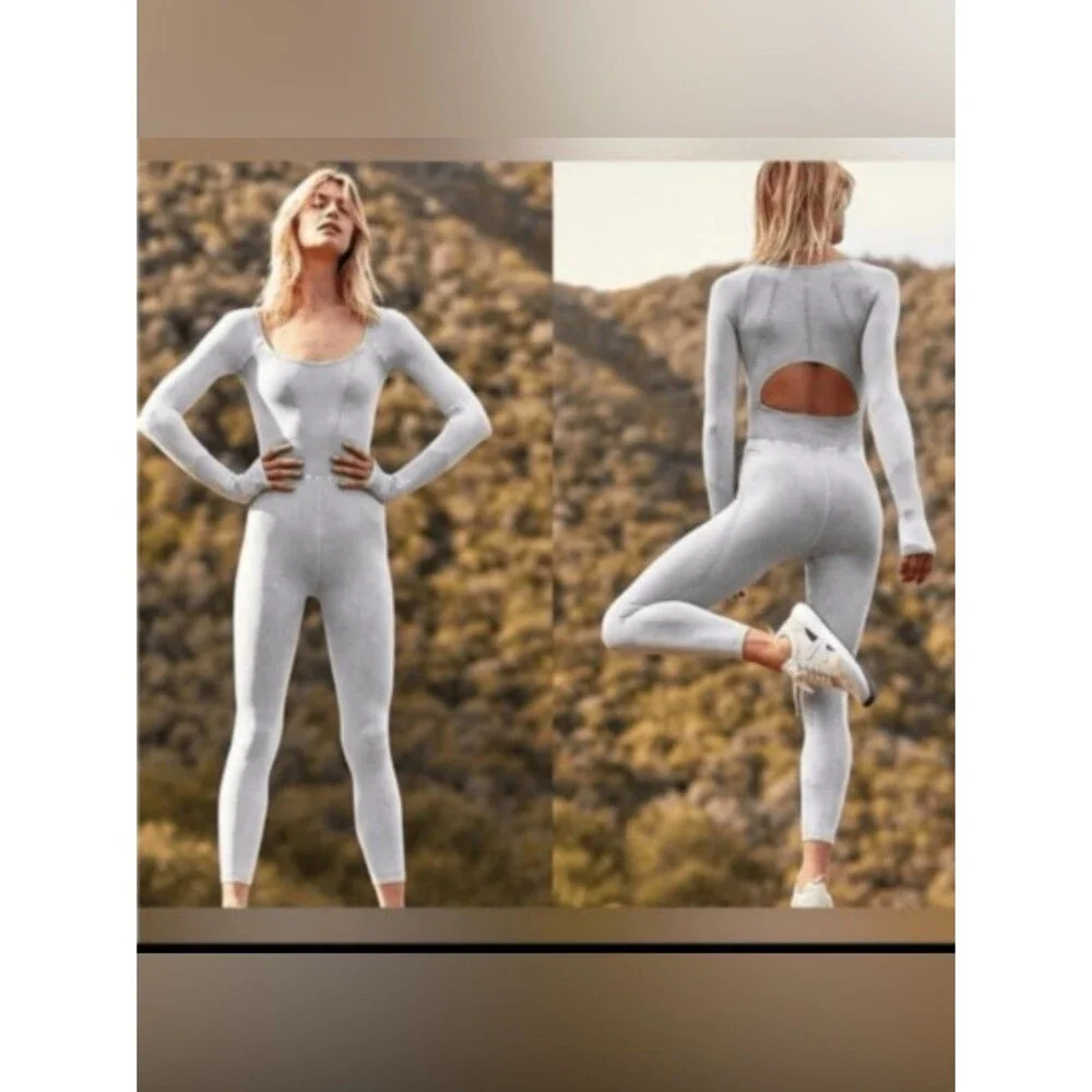 Free People Good Karma Jumpsuit Ice Grey Size M-L NWT